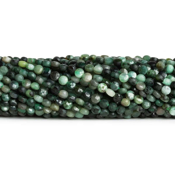 4mm Emerald Checkerboard Microfaceted Coins 12 inch 80 pieces