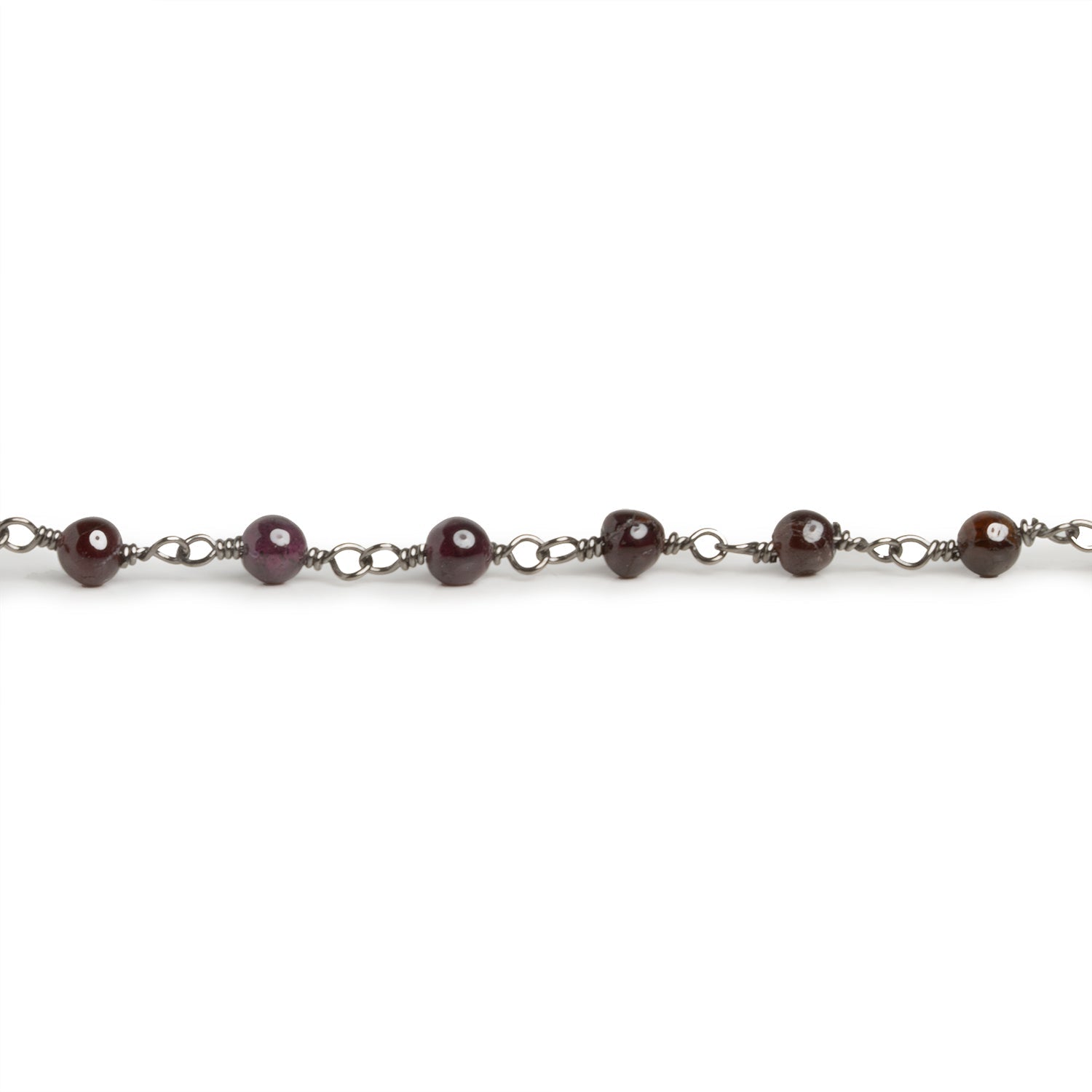 4mm Garnet Round Black Gold Chain 32 beads - The Bead Traders