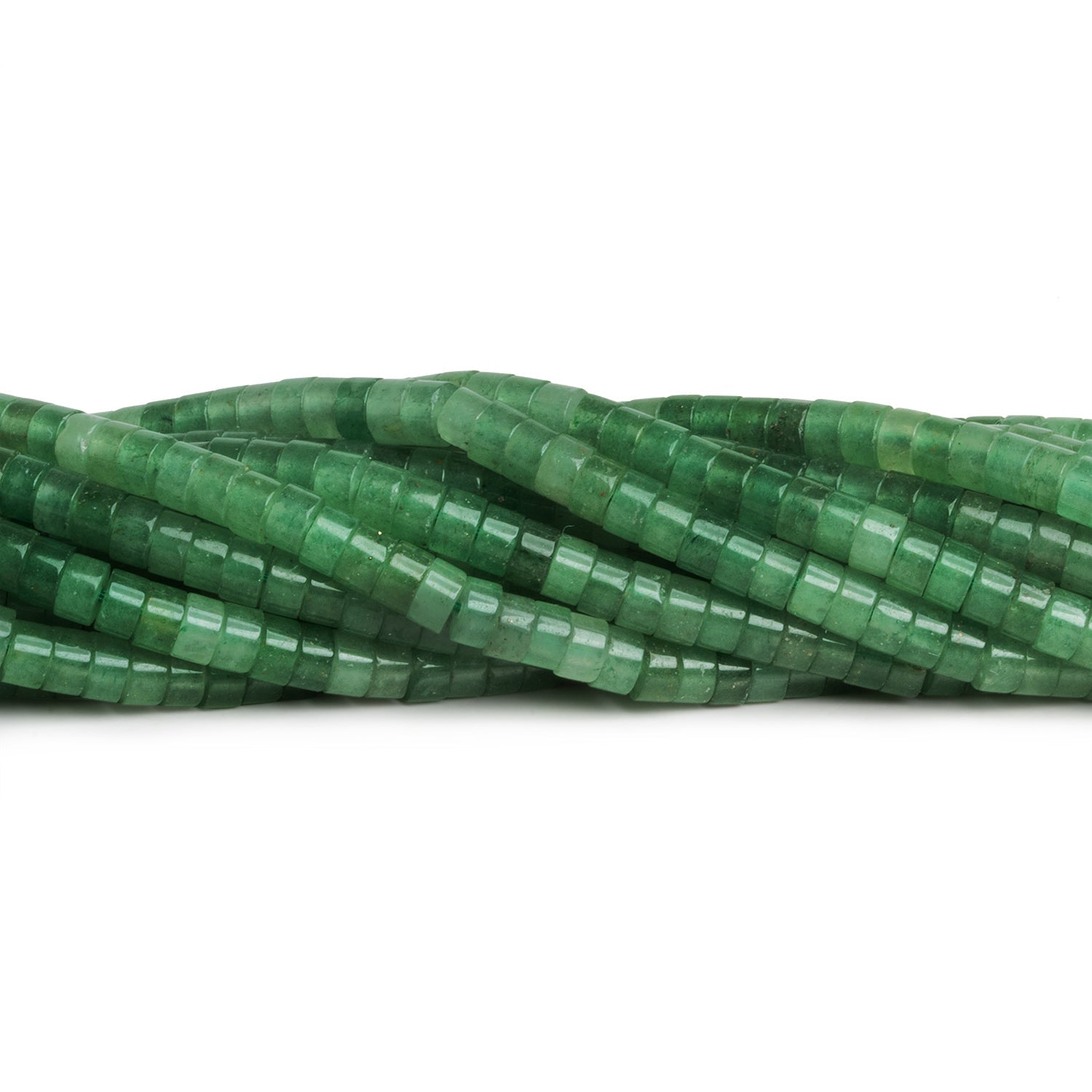 4mm Green Aventurine Plain Heishis 12 inch 110 Beads - The Bead Traders