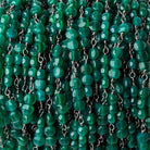 4mm Green Onyx Faceted Coin Trio Black Gold Chain 54 beads - The Bead Traders