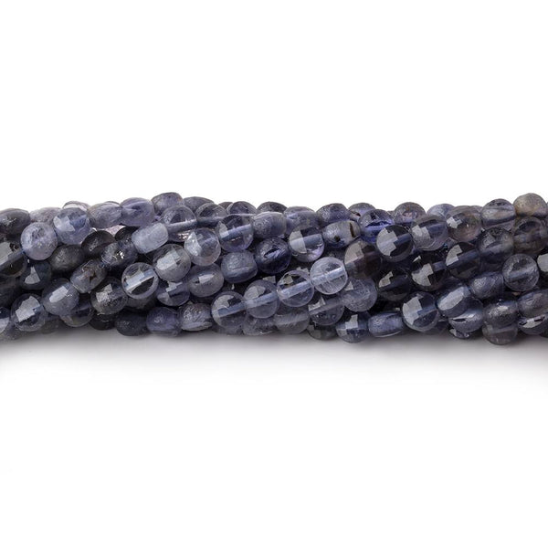 4mm Iolite Checkerboard Faceted Calibrated Coins 12.5 inch 92 beads
