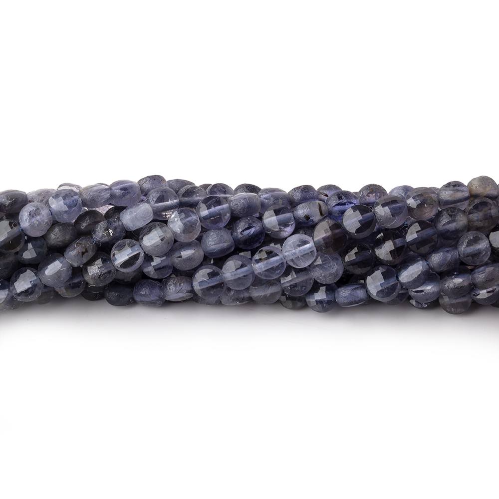 4mm Iolite Checkerboard Faceted Calibrated Coins 12.5 inch 92 beads - The Bead Traders