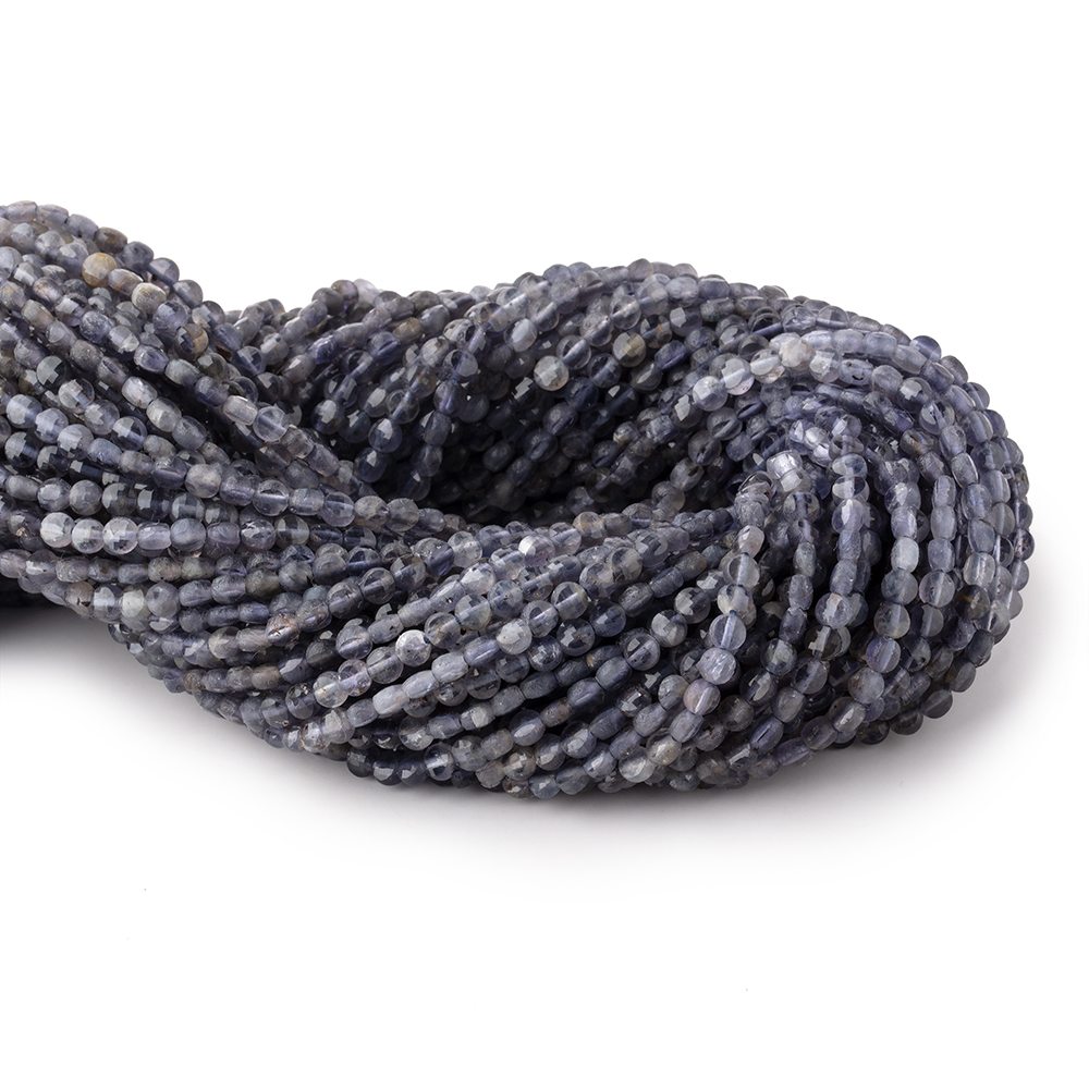 4mm Iolite Checkerboard Faceted Calibrated Coins 12.5 inch 92 beads - The Bead Traders