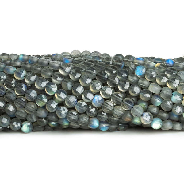 4mm Labradorite Checkerboard Microfaceted Coins 12 inch 80 pieces