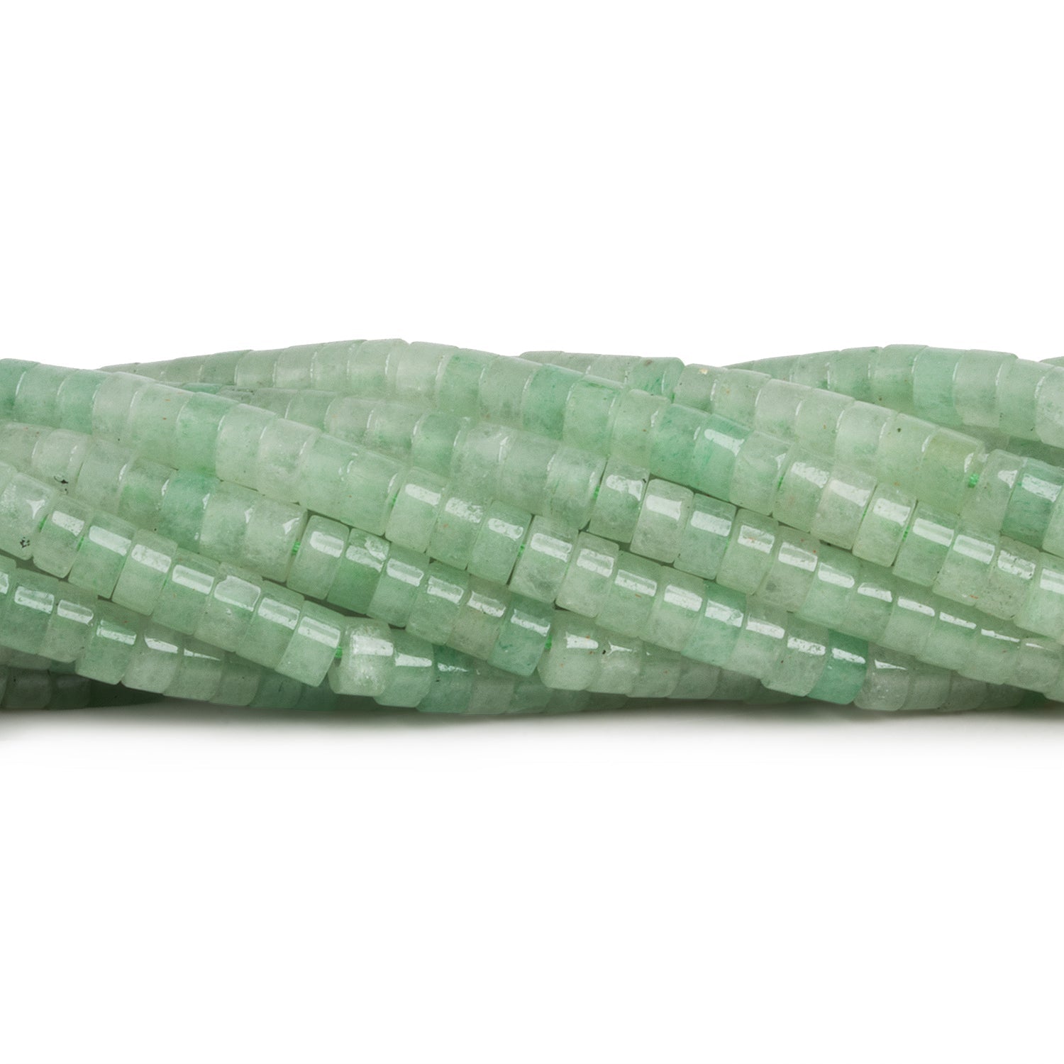 4mm Light Green Aventurine Plain Heishis 12 inch 110 Beads - The Bead Traders