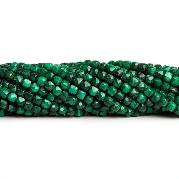 4mm Malachite Microfaceted Cubes 12 inch 75 beads