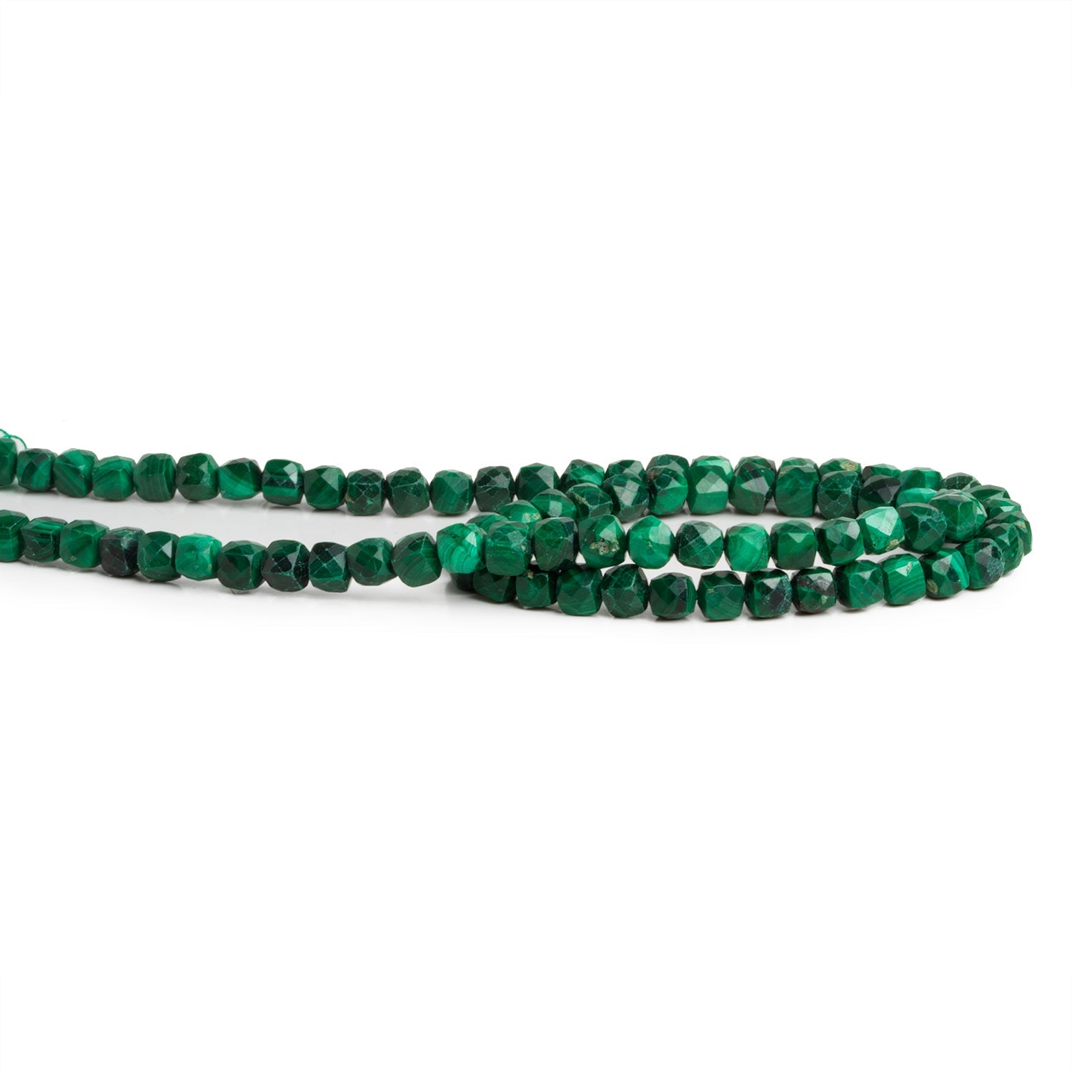 4mm Malachite Microfaceted Cubes 12 inch 75 beads - The Bead Traders