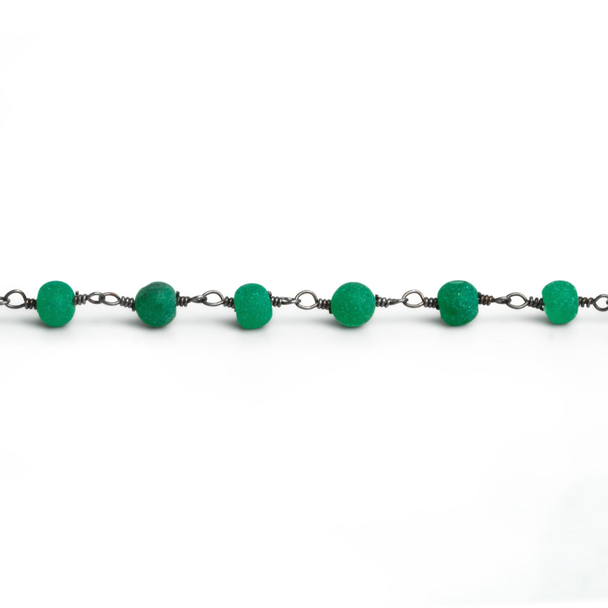 4mm Matte Green Chalcedony Rondelle Black Gold Chain 39 beads - The Bead Traders