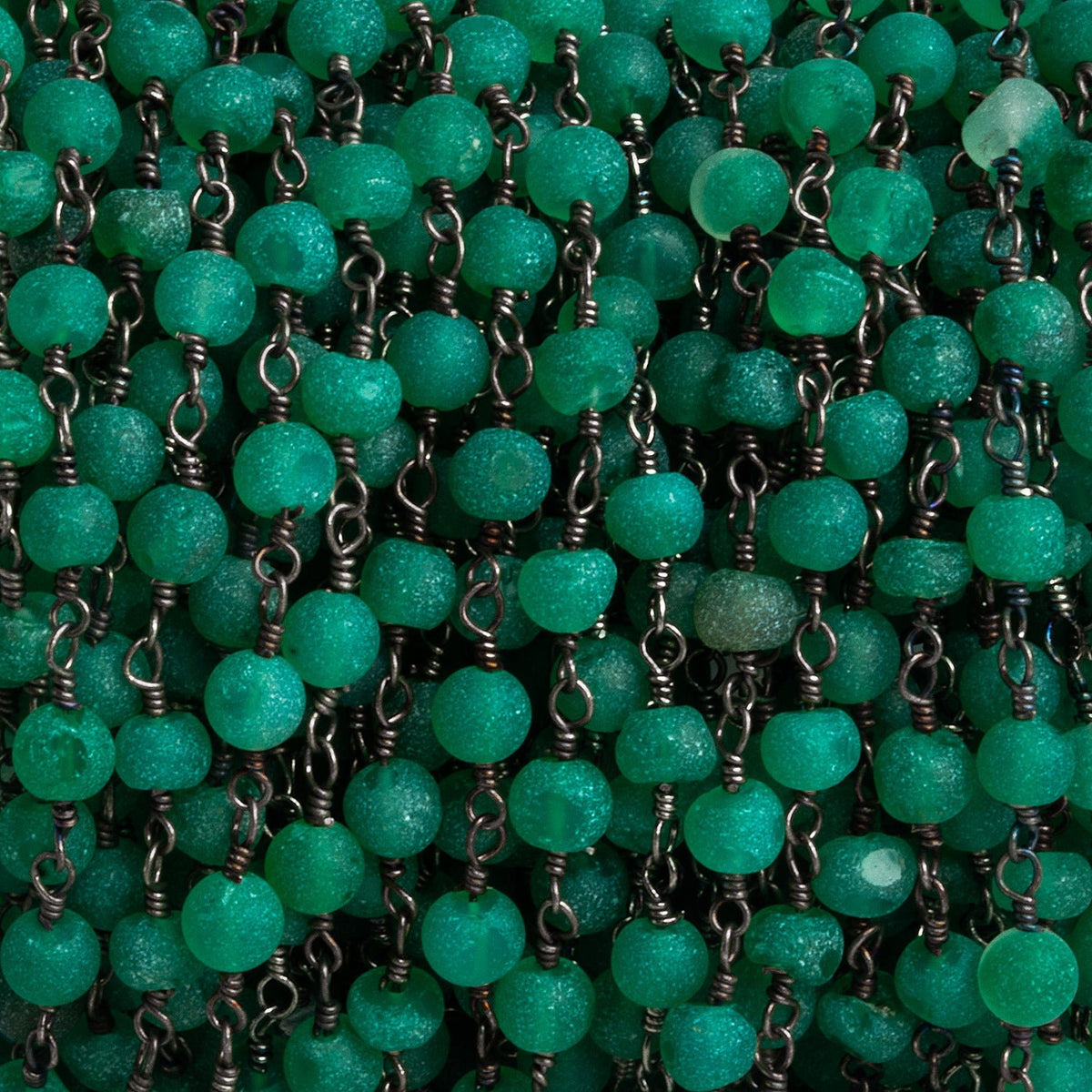 4mm Matte Green Chalcedony Rondelle Black Gold Chain 39 beads - The Bead Traders