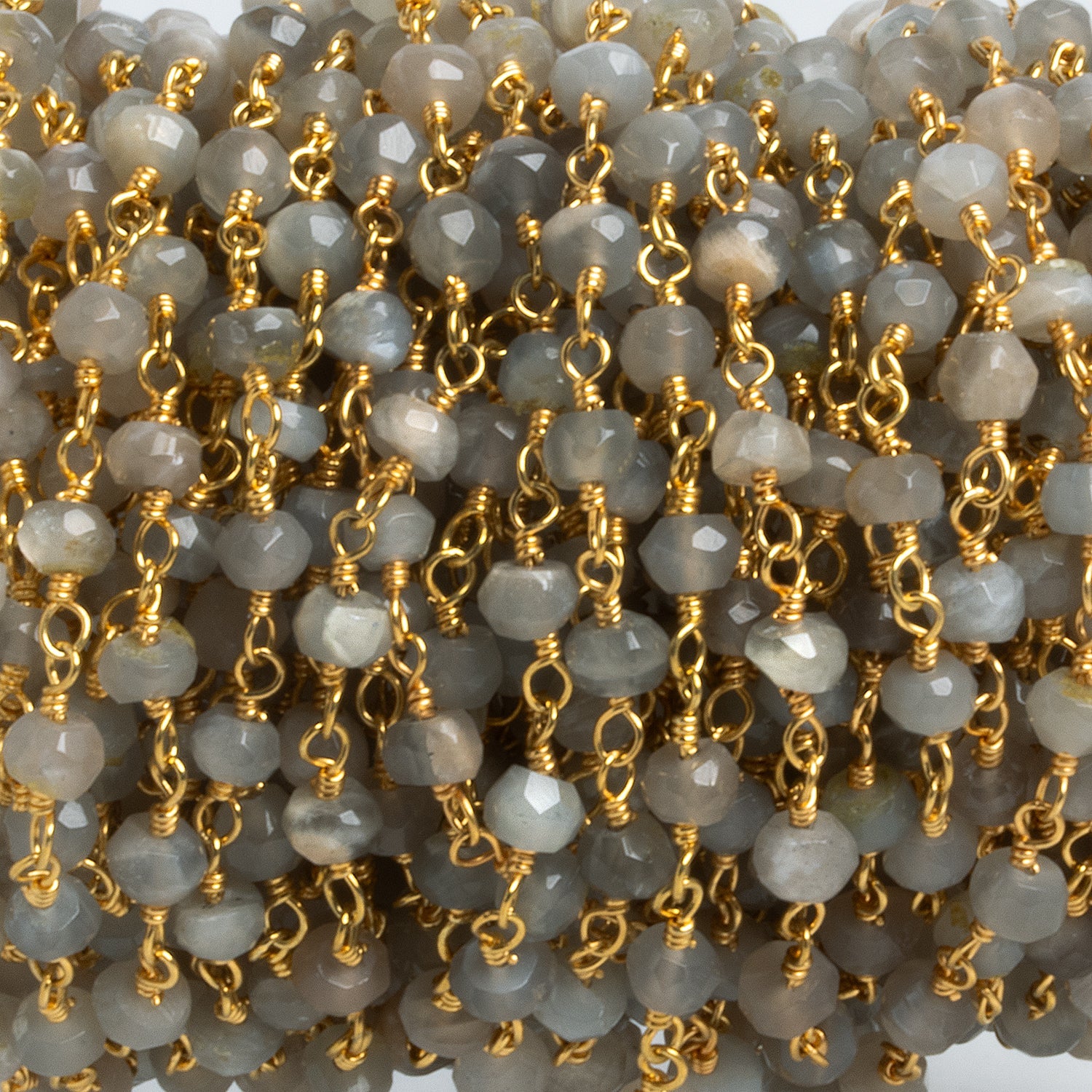 4mm Moonstone Rondelle Gold Chain 37 beads - The Bead Traders