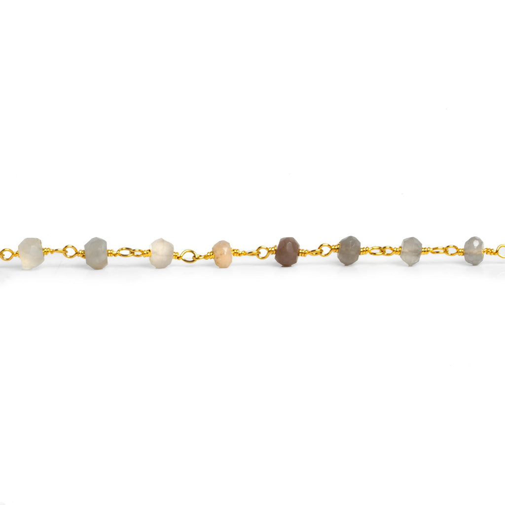 4mm Multi Moonstone Rondelle Gold Chain 32 beads - The Bead Traders