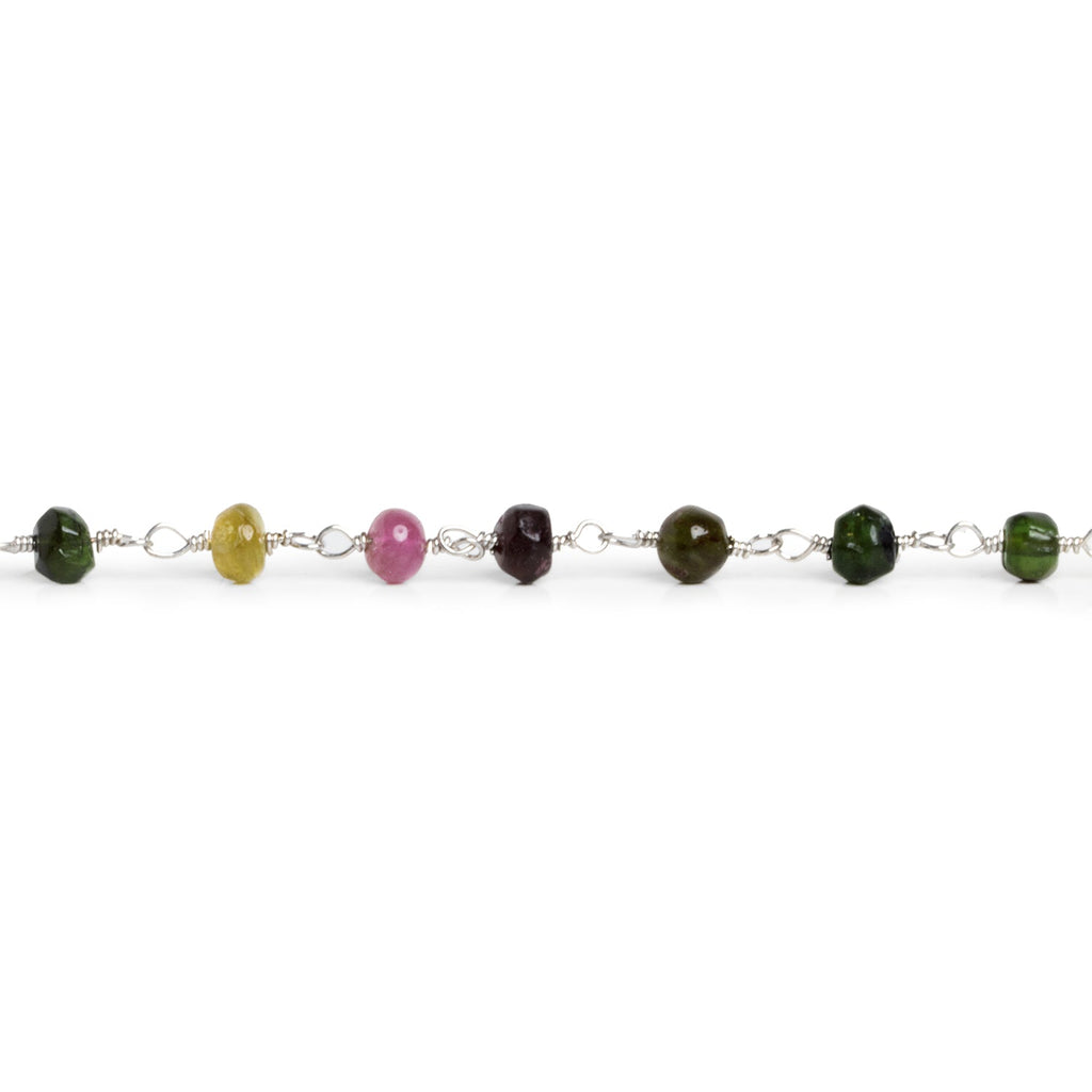 4mm Multi Tourmaline Round Silver Chain 33 beads - The Bead Traders