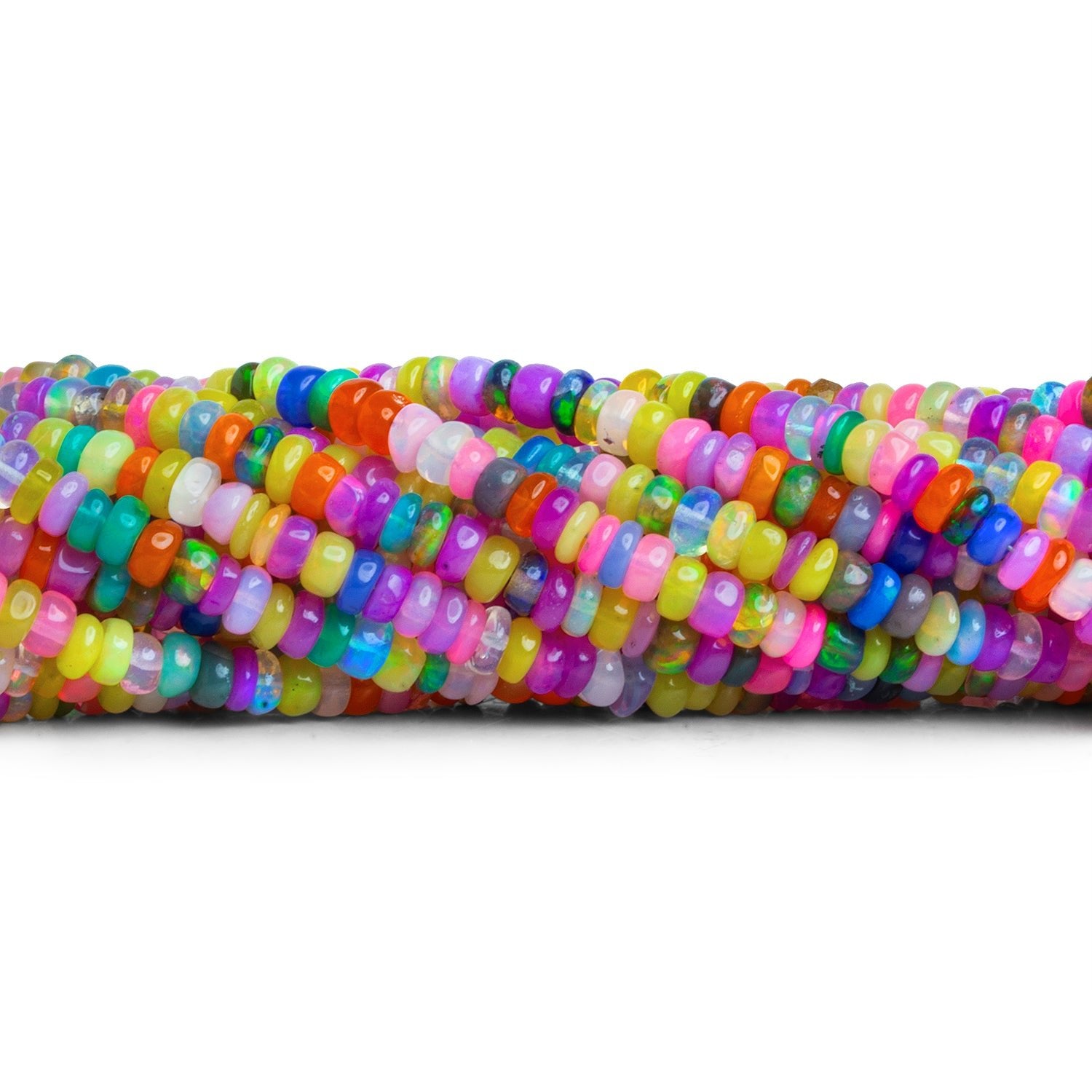 4mm Multicolor Ethiopian Opal Plain Rondelles 16 inch 170 beads - The Bead Traders
