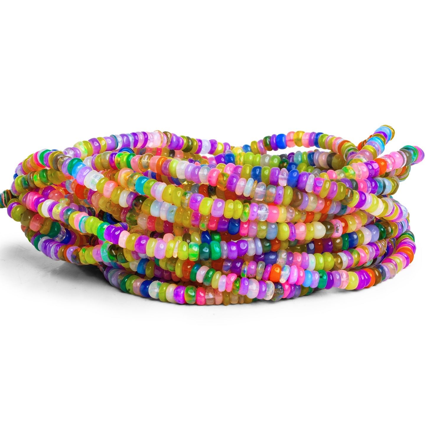 4mm Multicolor Ethiopian Opal Plain Rondelles 16 inch 170 beads - The Bead Traders