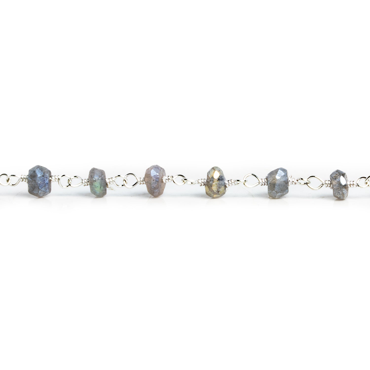 4mm Mystic Labradorite faceted rondelle Silver Chain 37 beads - The Bead Traders