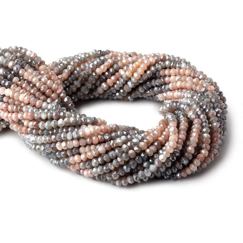 4mm Mystic Multi Moonstone Faceted Rondelles 12 inch 105 beads - The Bead Traders