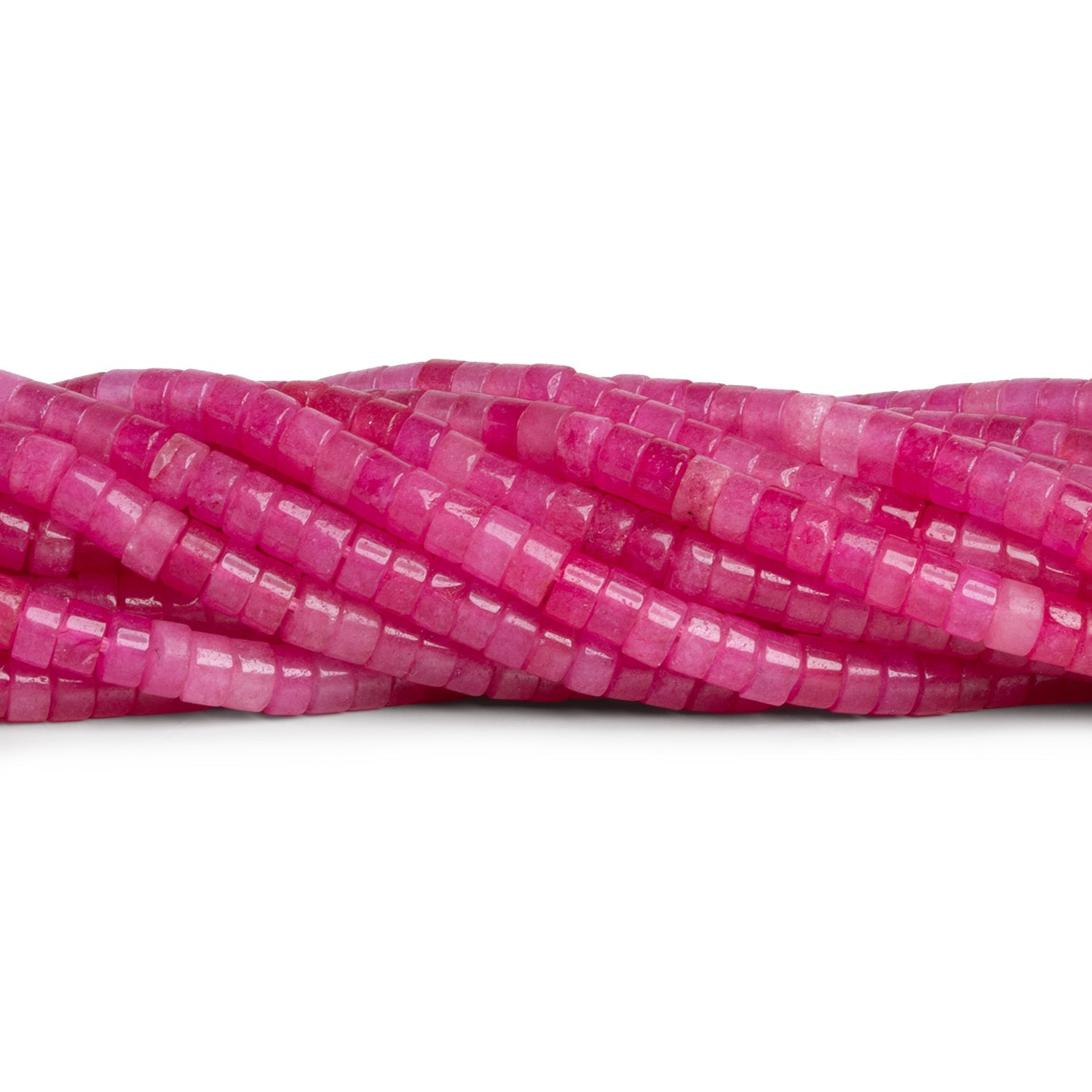 4mm Pink Jade Heishis 12 inch 110 Beads - The Bead Traders