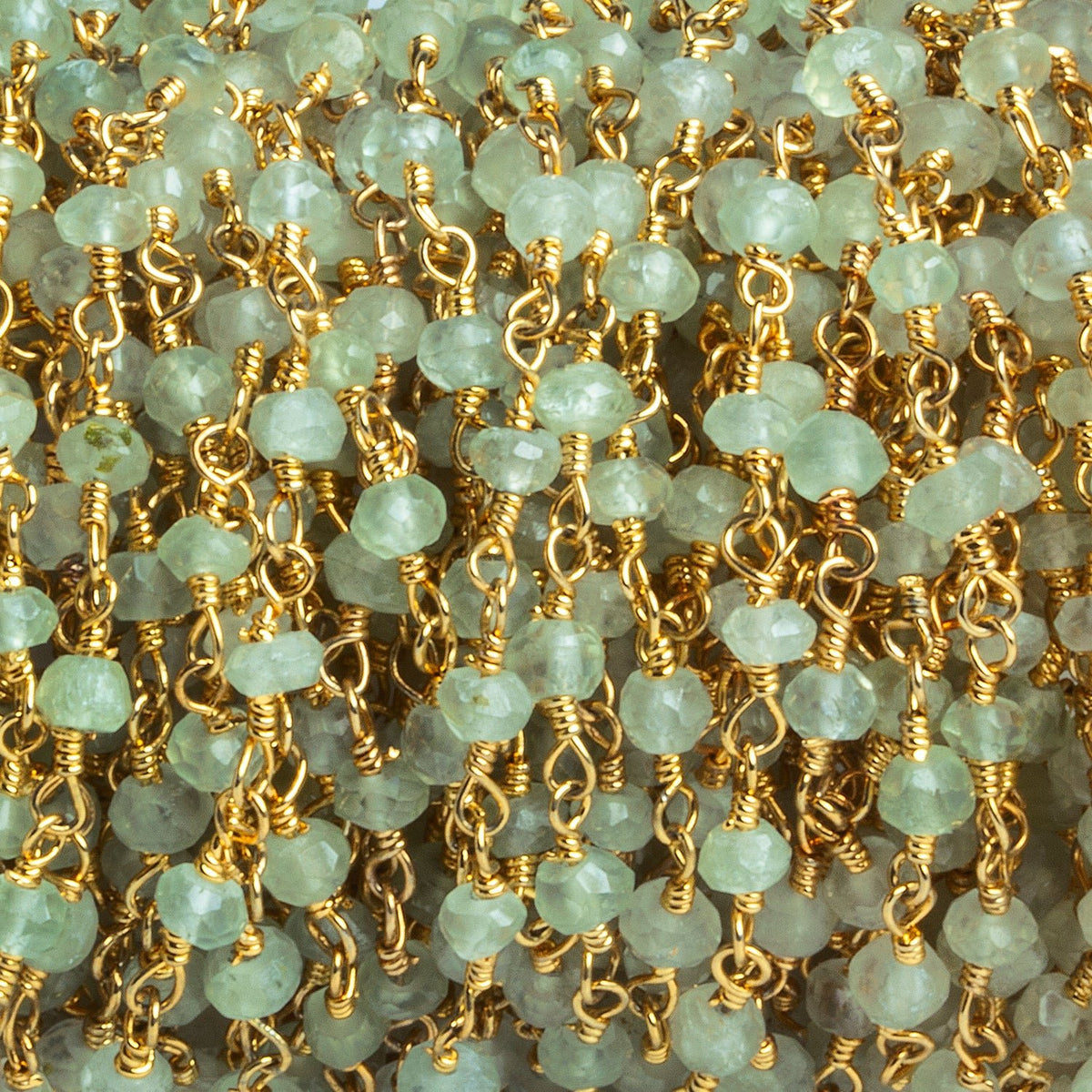 4mm Prehnite Rondelle Gold Chain 41 beads - The Bead Traders