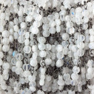 4mm Rainbow Moonstone Coin Trio Black Gold Chain 54 beads - The Bead Traders