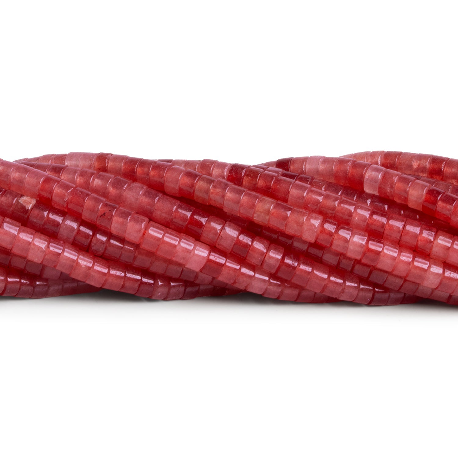 4mm Red Jade Heishis 12 inch 110 Beads - The Bead Traders