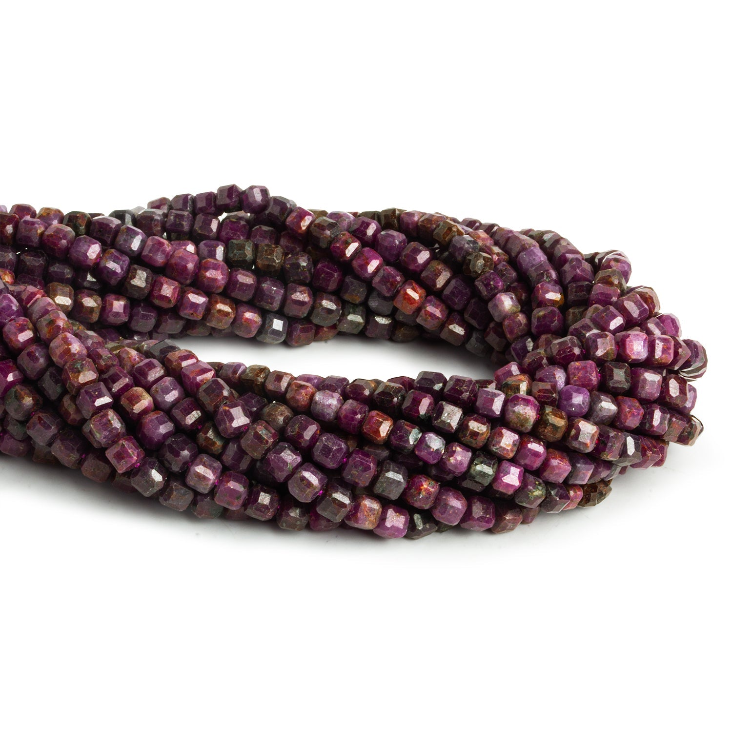 4mm Ruby Micro Faceted Cubes 15 inch 90 beads - The Bead Traders