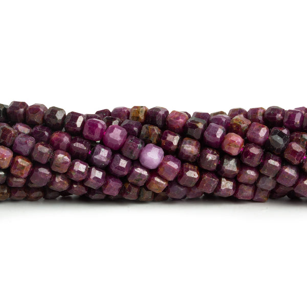 4mm Ruby Micro Faceted Cubes 15 inch 90 beads