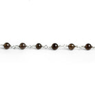 4mm Smoky Quartz Round Silver Chain 31 beads - The Bead Traders