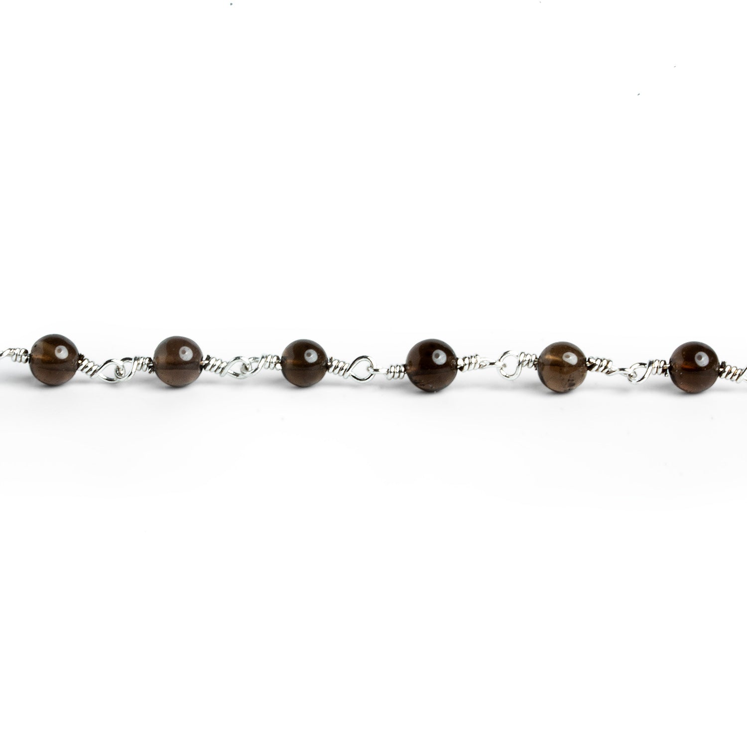 4mm Smoky Quartz Round Silver Chain 31 beads - The Bead Traders
