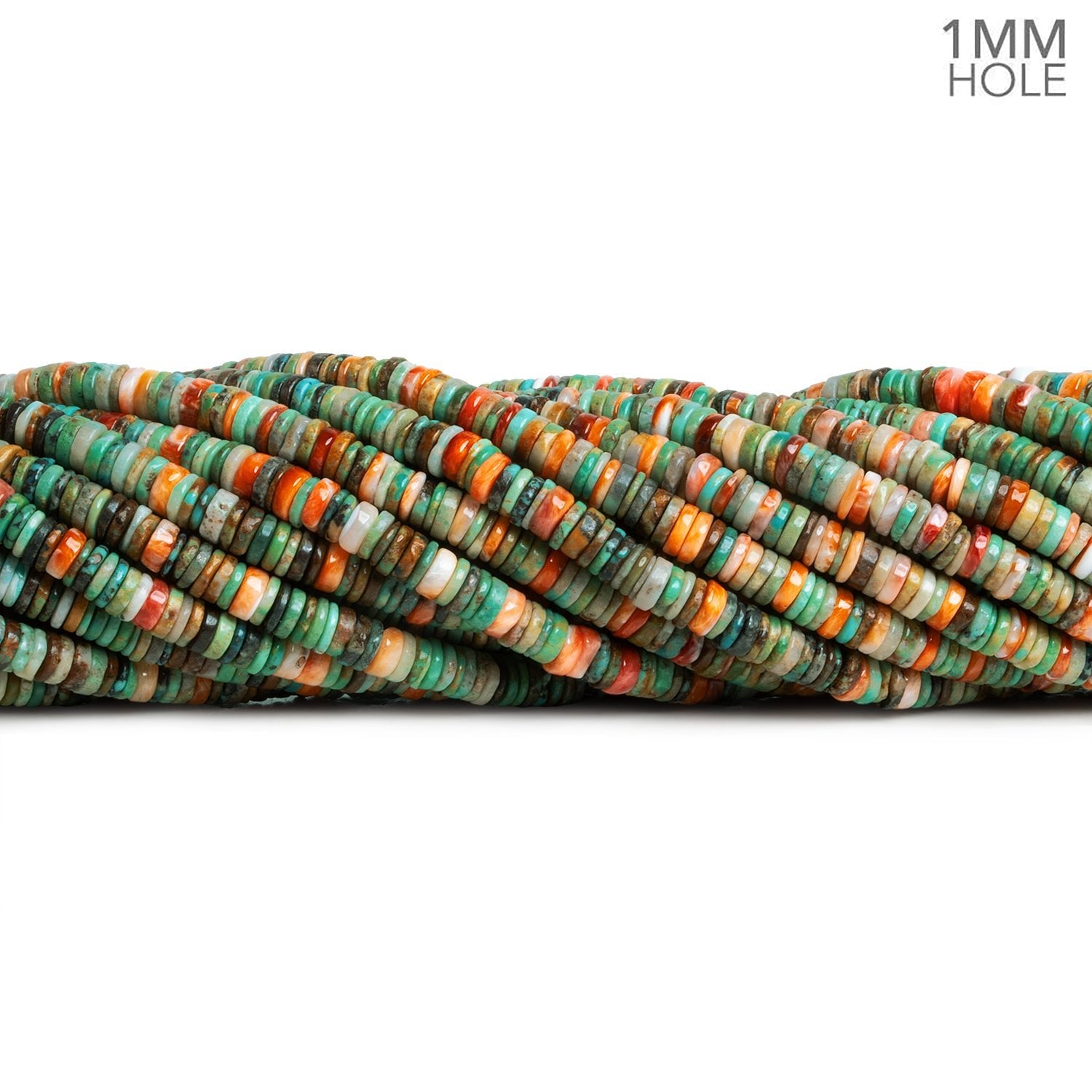 4mm Spiny Oyster & Turquoise Heishis 1mm Large Drill Hole 16 inch 290 beads - The Bead Traders