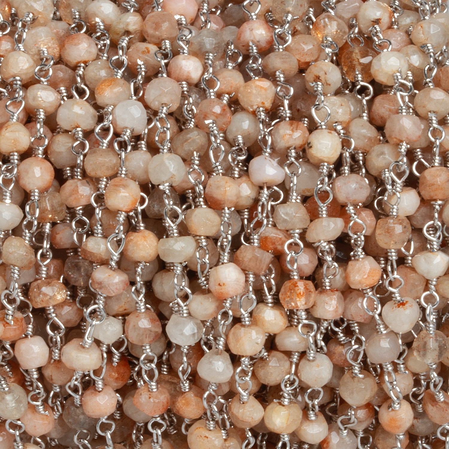 4mm Sunstone Rondelle Silver Chain 25 beads - The Bead Traders