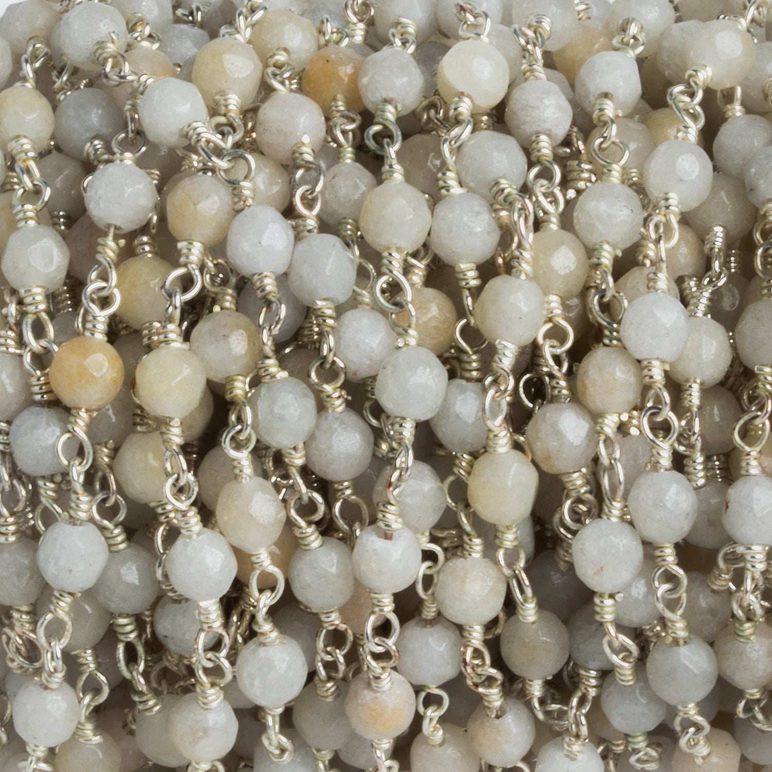 4mm Tan Agate Round Silver Chain 30 Beads - The Bead Traders