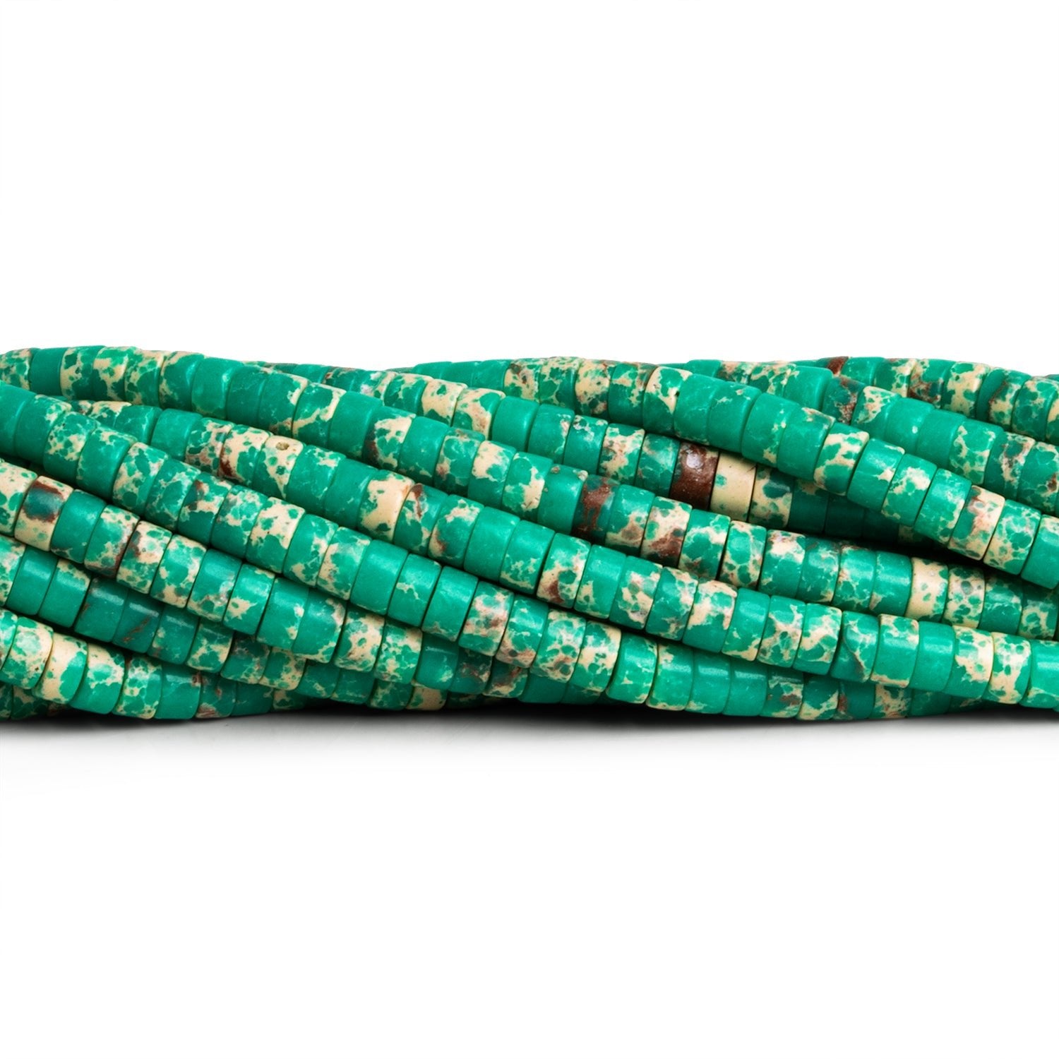 4mm Teal Impression Jasper Heishis 12 inch 110 Beads - The Bead Traders