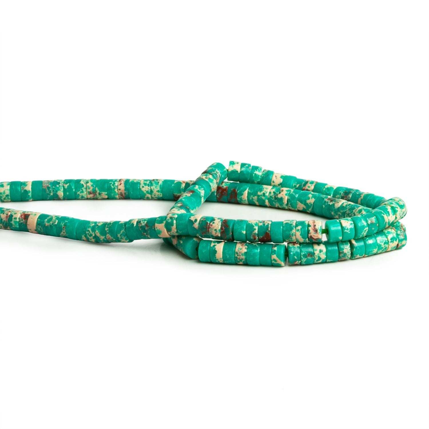 4mm Teal Impression Jasper Heishis 12 inch 110 Beads - The Bead Traders