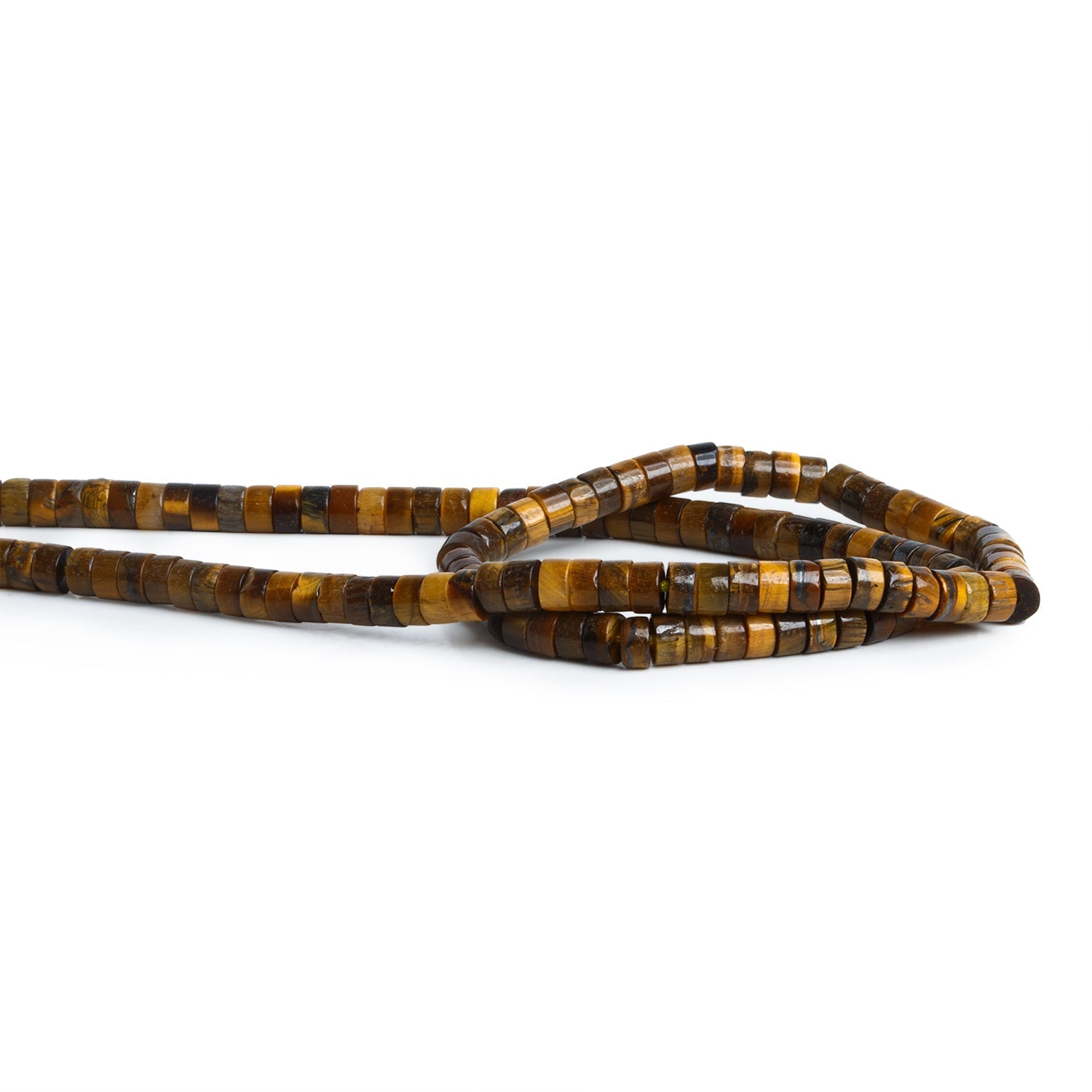 4mm Tiger's Eye Plain Heishis 12 inch 110 Beads - The Bead Traders