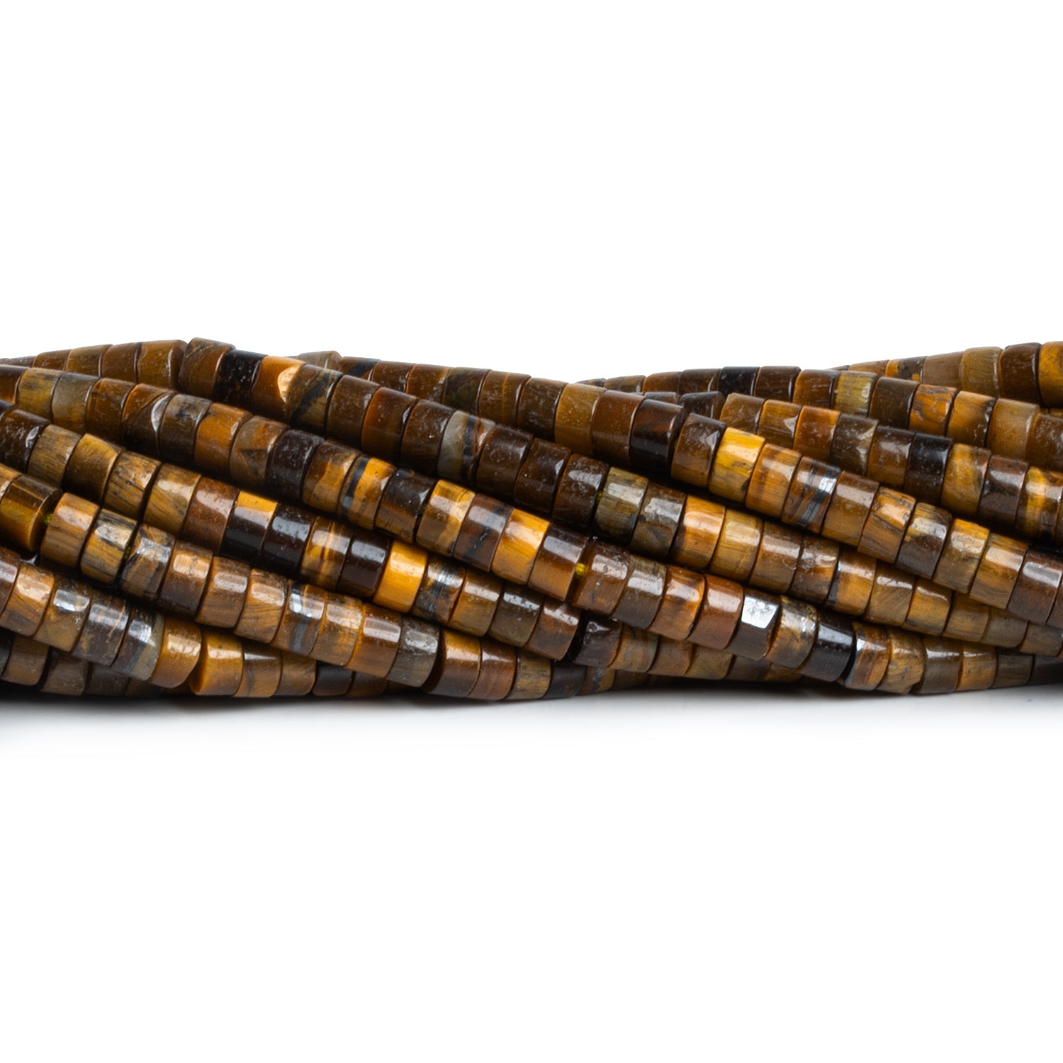 4mm Tiger's Eye Plain Heishis 12 inch 110 Beads - The Bead Traders