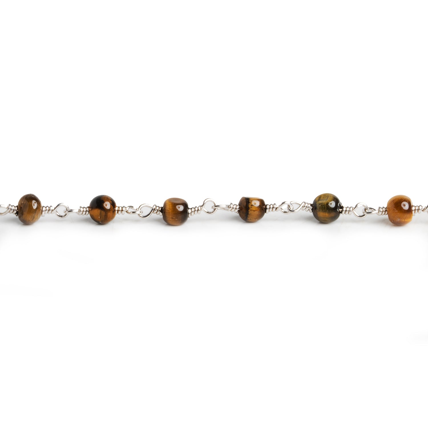 4mm Tiger's Eye Rondelle Silver Chain 29 beads - The Bead Traders