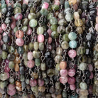 4mm Tourmaline Coin Trio Black Gold Chain 51 beads - The Bead Traders