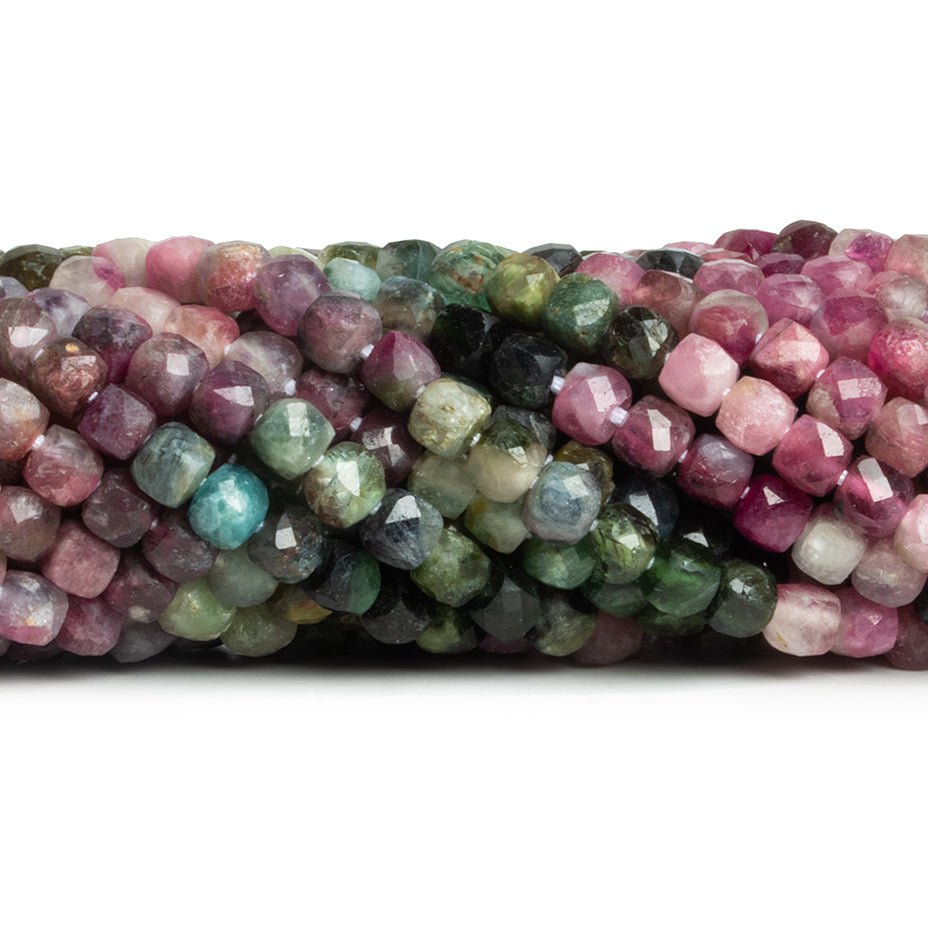 4mm Tourmaline Microfaceted Cubes 12 inch 75 beads - The Bead Traders