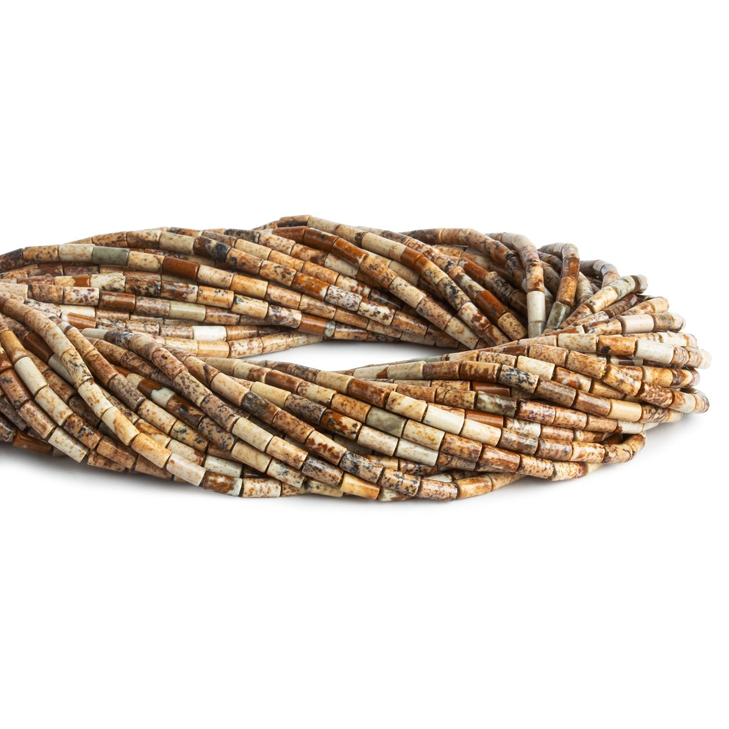 4x2mm Picture Jasper Plain Tubes 15 inch 85 beads - The Bead Traders