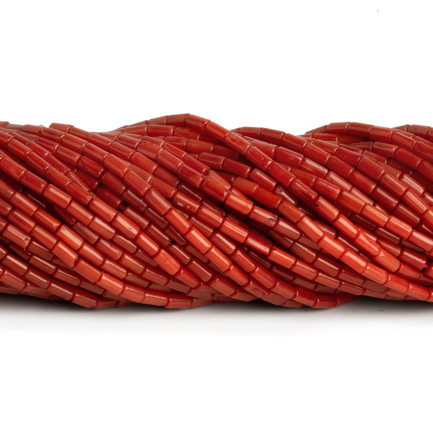4x2mm Red Coral Tubes 16 inch 95 beads - The Bead Traders