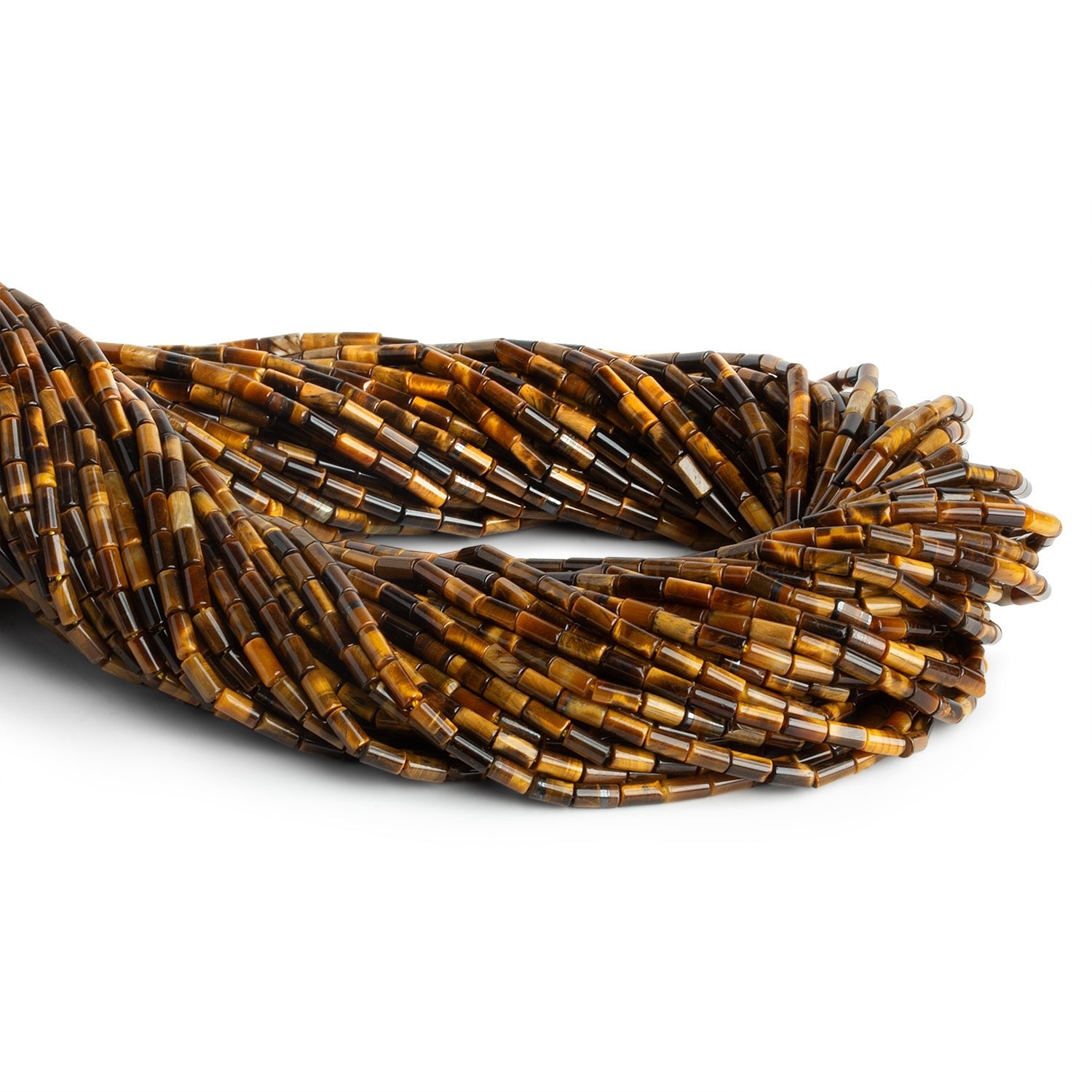 4x2mm Tiger's Eye Plain Tubes 15 inch 85 beads - The Bead Traders