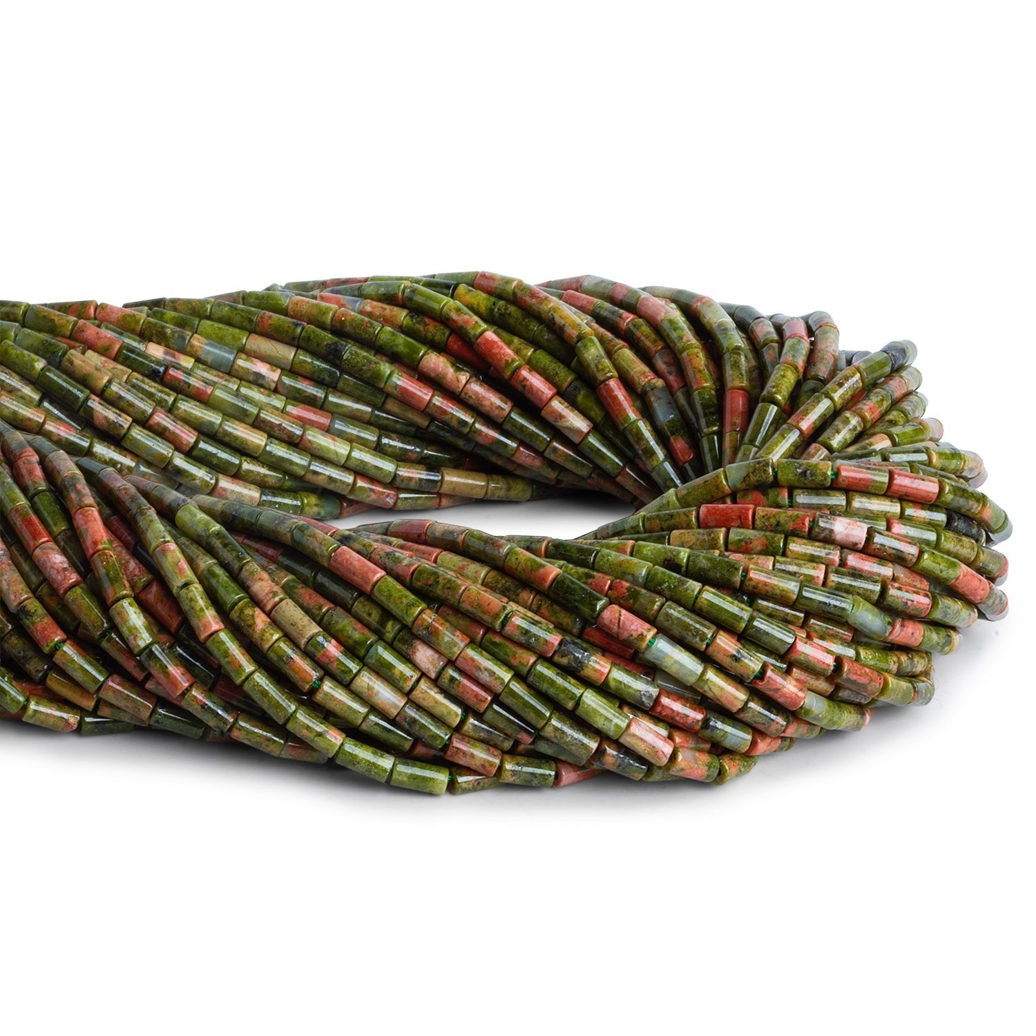 4x2mm Unakite Plain Tubes 15 inch 85 beads - The Bead Traders