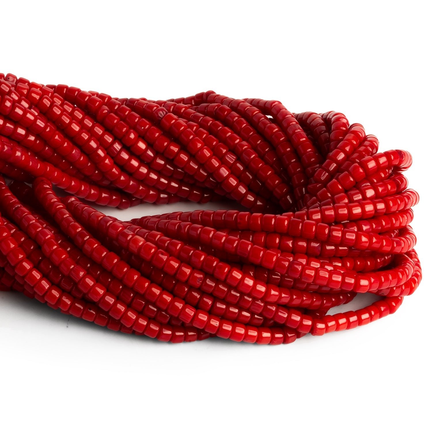 4x3mm Red Coral Short Tubes 15 inch 130 beads - The Bead Traders