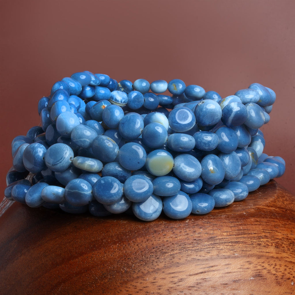 5 - 10mm Denim Blue Opal Plain Coins 16 inch 50 beads - The Bead Traders