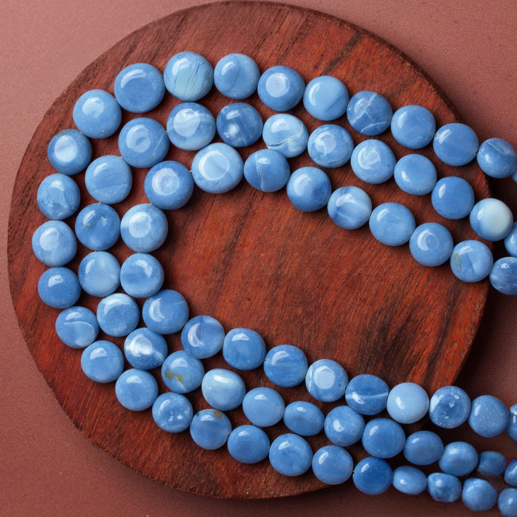 5 - 10mm Denim Blue Opal Plain Coins 16 inch 50 beads - The Bead Traders