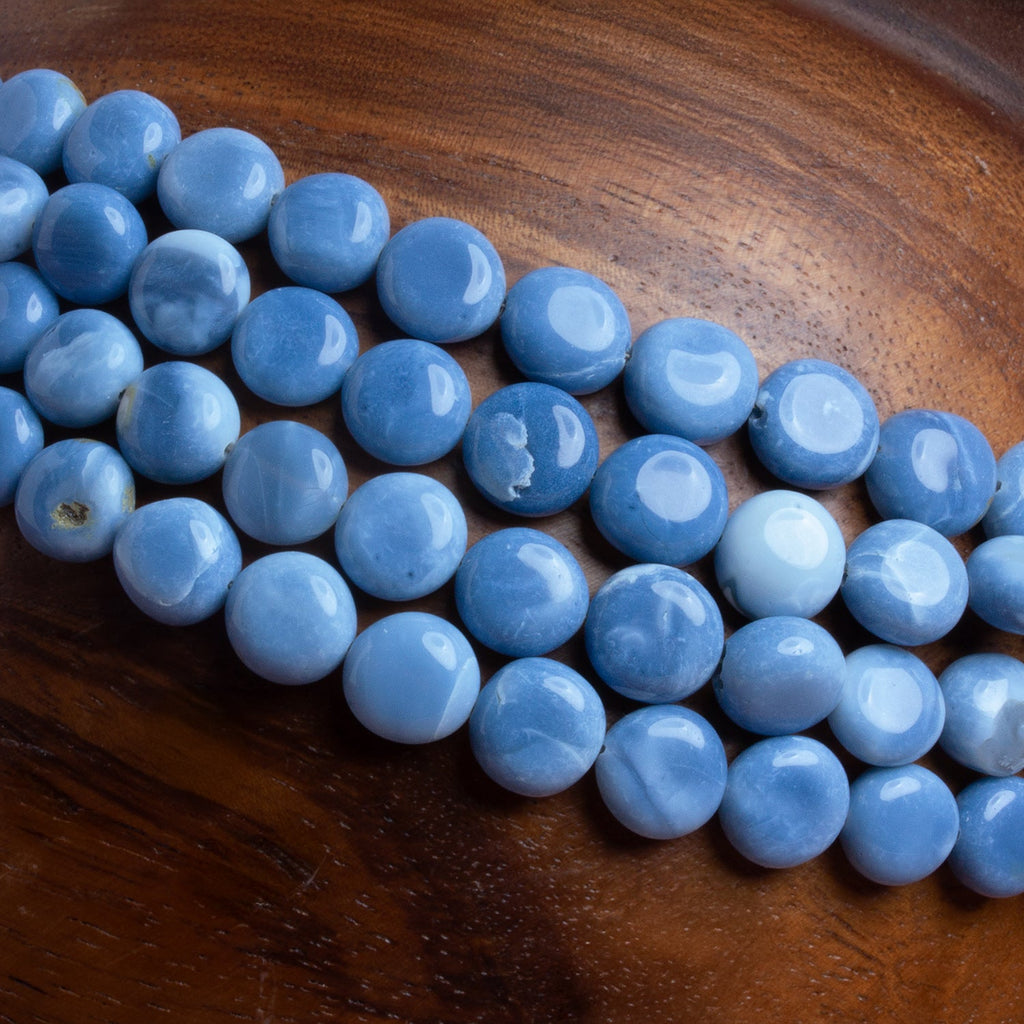 5 - 10mm Denim Blue Opal Plain Coins 16 inch 50 beads - The Bead Traders