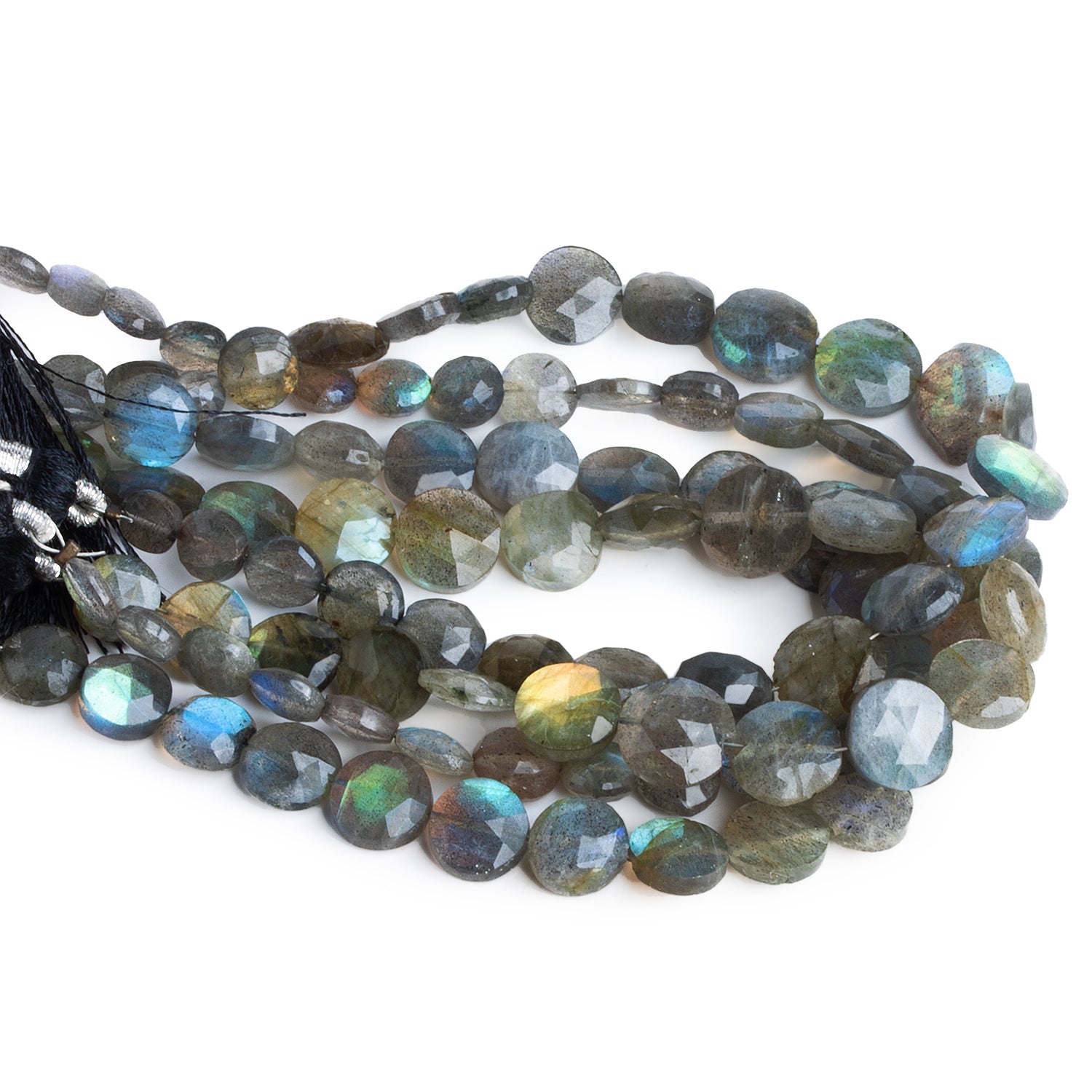5 - 11mm Labradorite Faceted Coins - Lot of 4 Strands - The Bead Traders