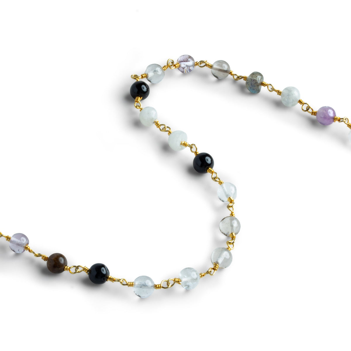 5-5.5mm Multi Gemstone Plain Round Gold Chain 27 beads - The Bead Traders