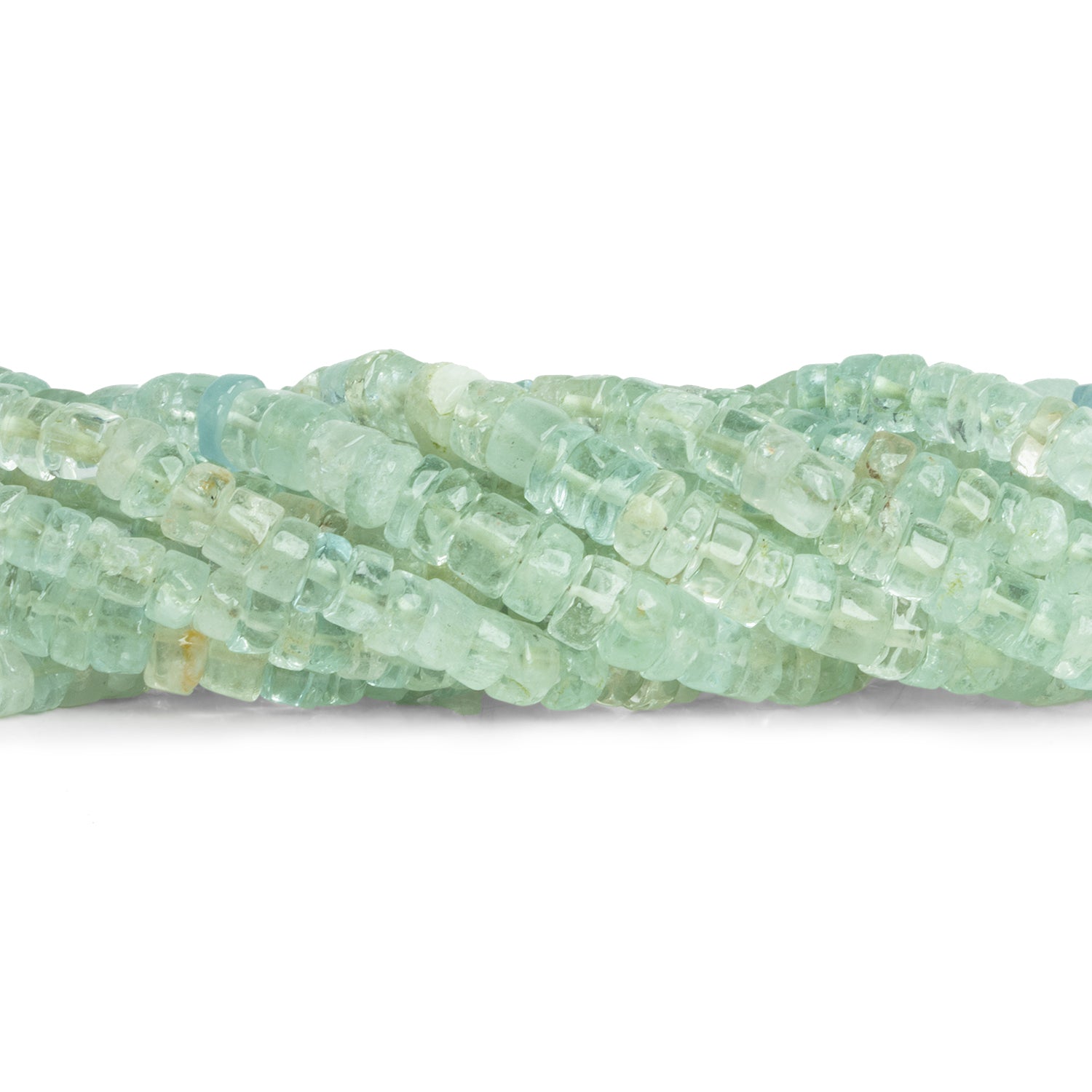 5 - 6.5mm Aquamarine Plain Heishis 16 inch 11 beads - The Bead Traders