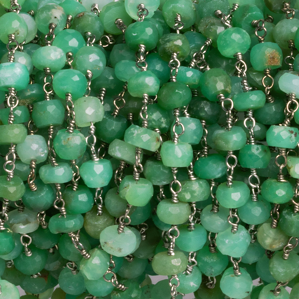 5-6mm Chrysoprase Faceted Rondelles Silver Chain 32 beads - The Bead Traders
